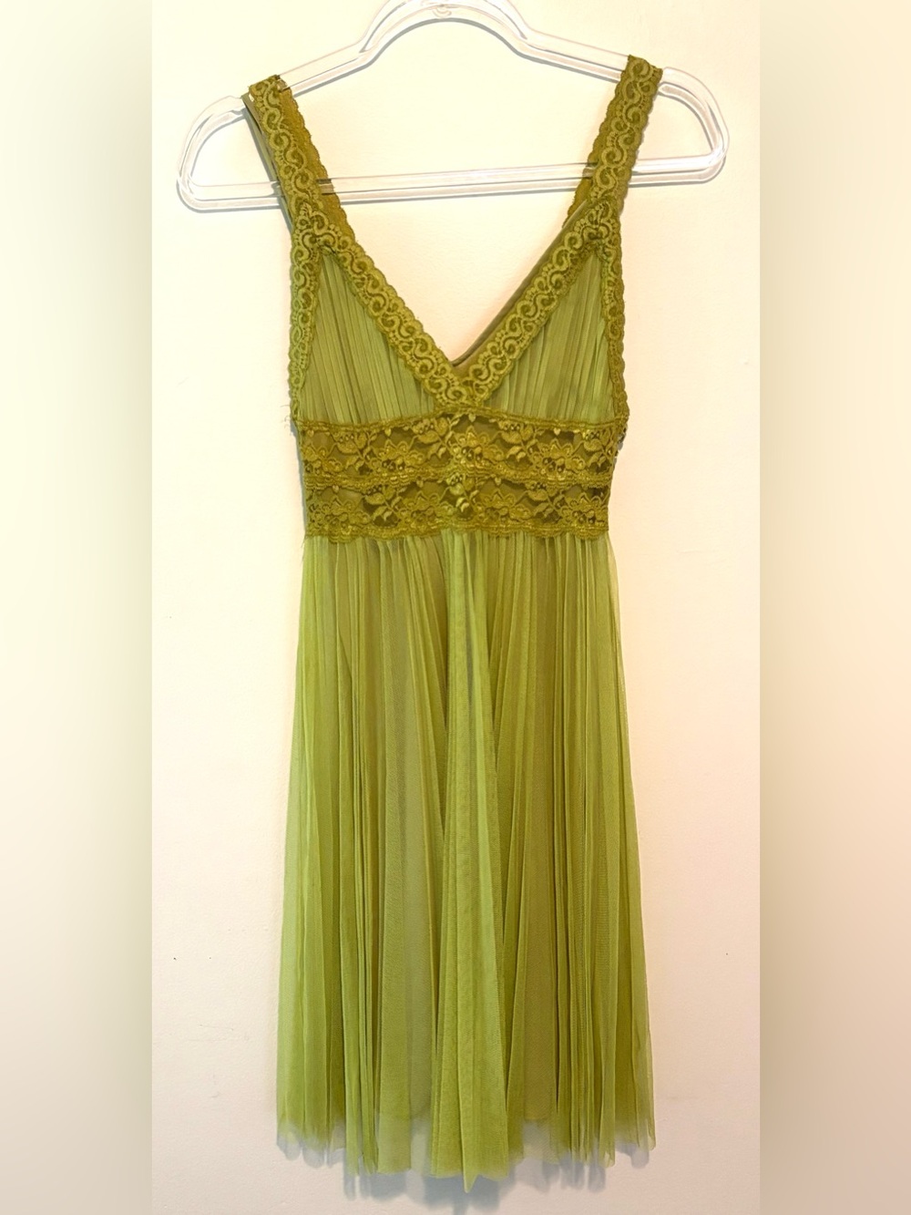 Vintage 90s Betsey Johnson chartreuse pleated tulle babydoll dress - Picture 2 of 12